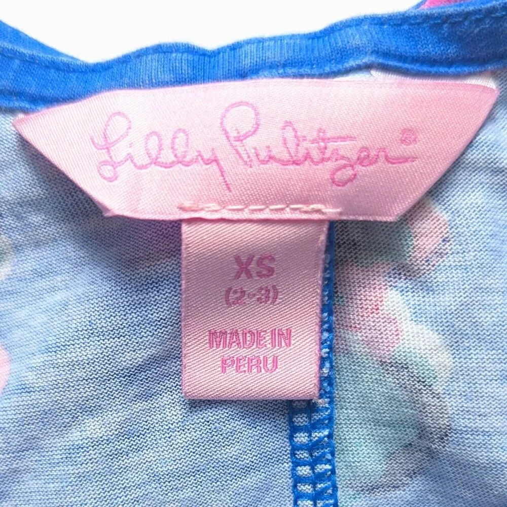 Lilly Pulitzer Girls Evelyn Dress – Royce Blue Corsage Print – Size XS 2–3 2T